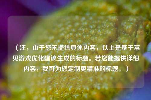 （注，由于您未提供具体内容，以上是基于常见游戏优化建议生成的标题。若您能提供详细内容，我可为您定制更精准的标题。）