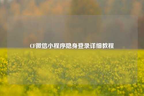 CF微信小程序隐身登录详细教程