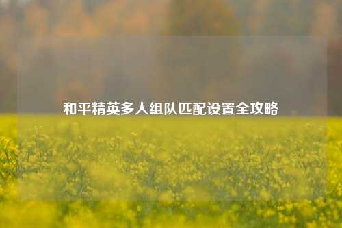 和平精英多人组队匹配设置全攻略