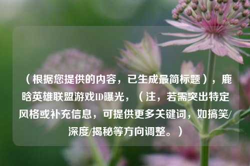 (根据您提供的内容,已生成最简标题),鹿晗英雄联盟游戏ID曝光,(注,若需突出特定风格或补充信息,可提供更多关键词,如搞笑/深度/揭秘等方向调整。)