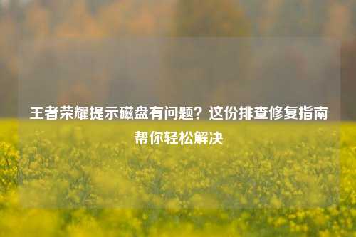 王者荣耀提示磁盘有问题?这份排查修复指南帮你轻松解决