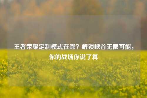 王者荣耀定制模式在哪？解锁峡谷无限可能，你的战场你说了算