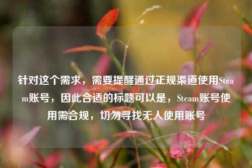 针对这个需求,需要提醒通过正规渠道使用Steam账号,因此合适的标题可以是,Steam账号使用需合规,切勿寻找无人使用账号
