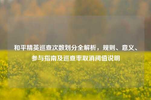 和平精英巡查次数划分全解析,规则、意义、参与指南及巡查率取消阈值说明