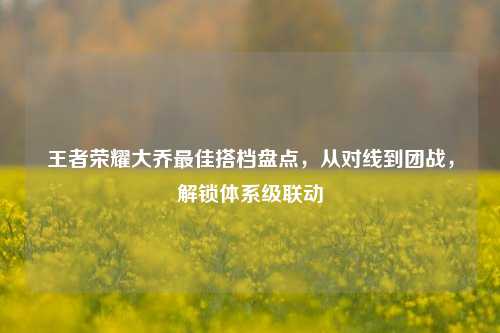 王者荣耀大乔更佳搭档盘点,从对线到团战,解锁体系级联动